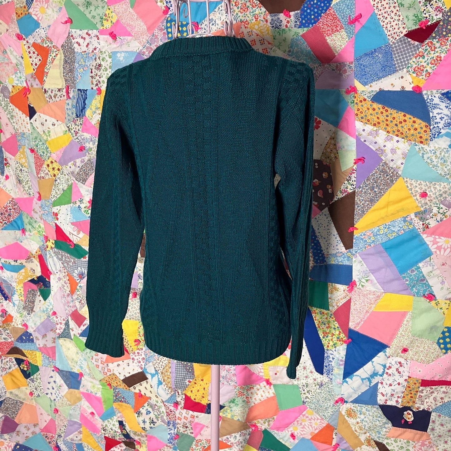 Vintage 60s 70s sweater long sleeve cable knit Robert Mackie Scotland emerald green jewel tone fisherman