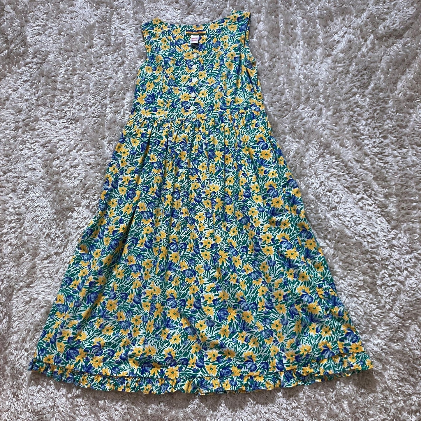 vintage 90s dress floral | S - M | Bryn Connelly blue green white floral french country