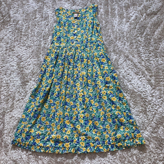 vintage 90s dress floral | S - M | Bryn Connelly blue green white floral french country