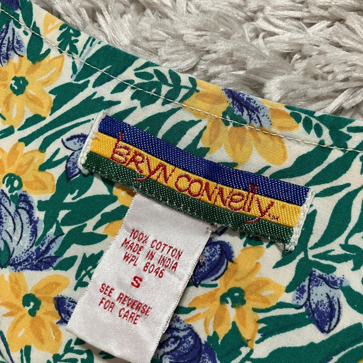 vintage 90s dress floral | S - M | Bryn Connelly blue green white floral french country