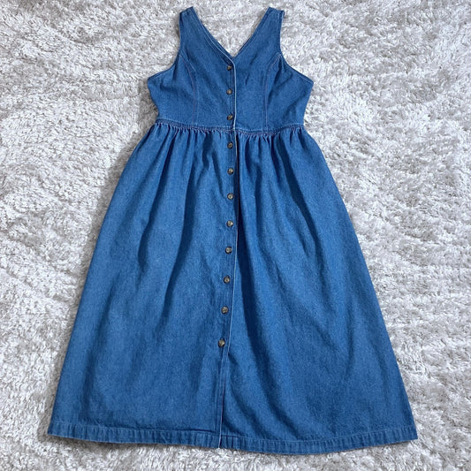 vintage 90s denim dress cottage core midi 1990s western farmcore jean | M-L | bushwacker jumper