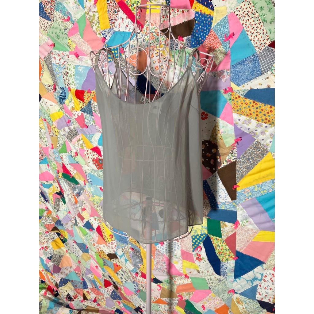 vintage deadstock y2k top silver grey beaded periwinkle sheer cami set DKNY