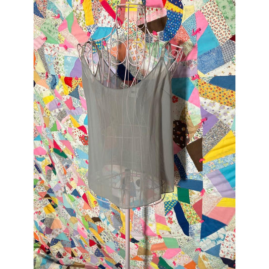 vintage deadstock y2k top silver grey beaded periwinkle sheer cami set DKNY