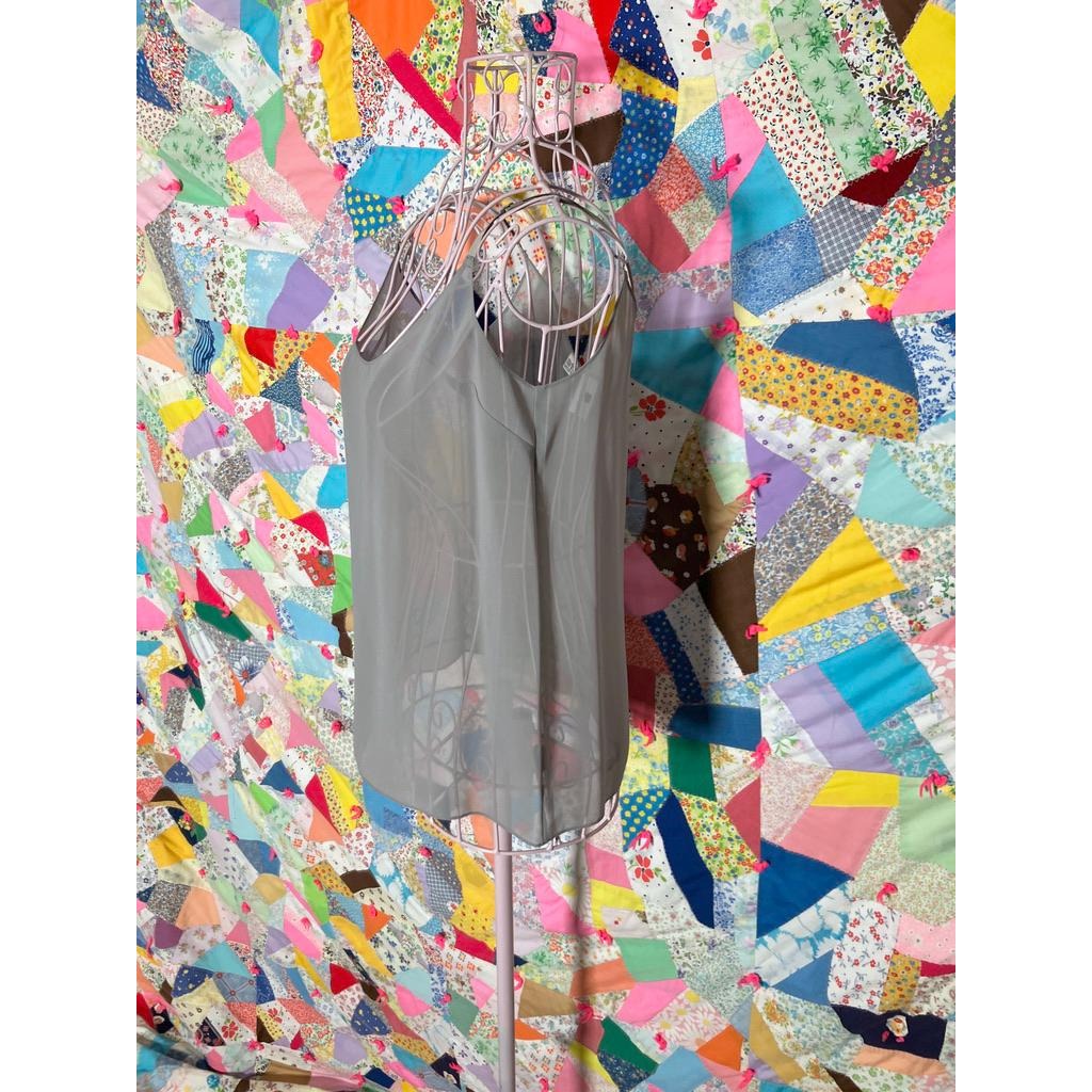vintage deadstock y2k top silver grey beaded periwinkle sheer cami set DKNY