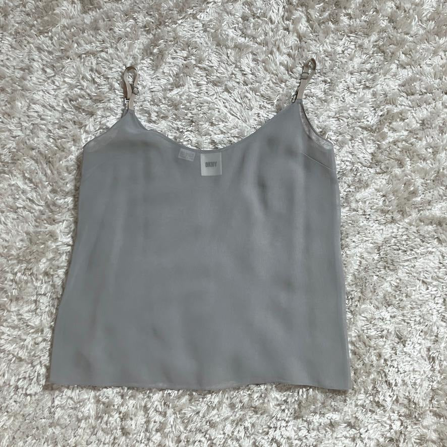 vintage deadstock y2k top silver grey beaded periwinkle sheer cami set DKNY