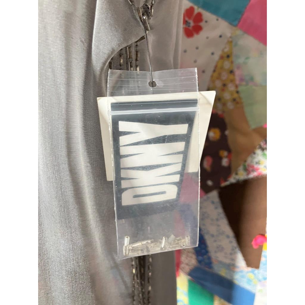 vintage deadstock y2k top silver grey beaded periwinkle sheer cami set DKNY