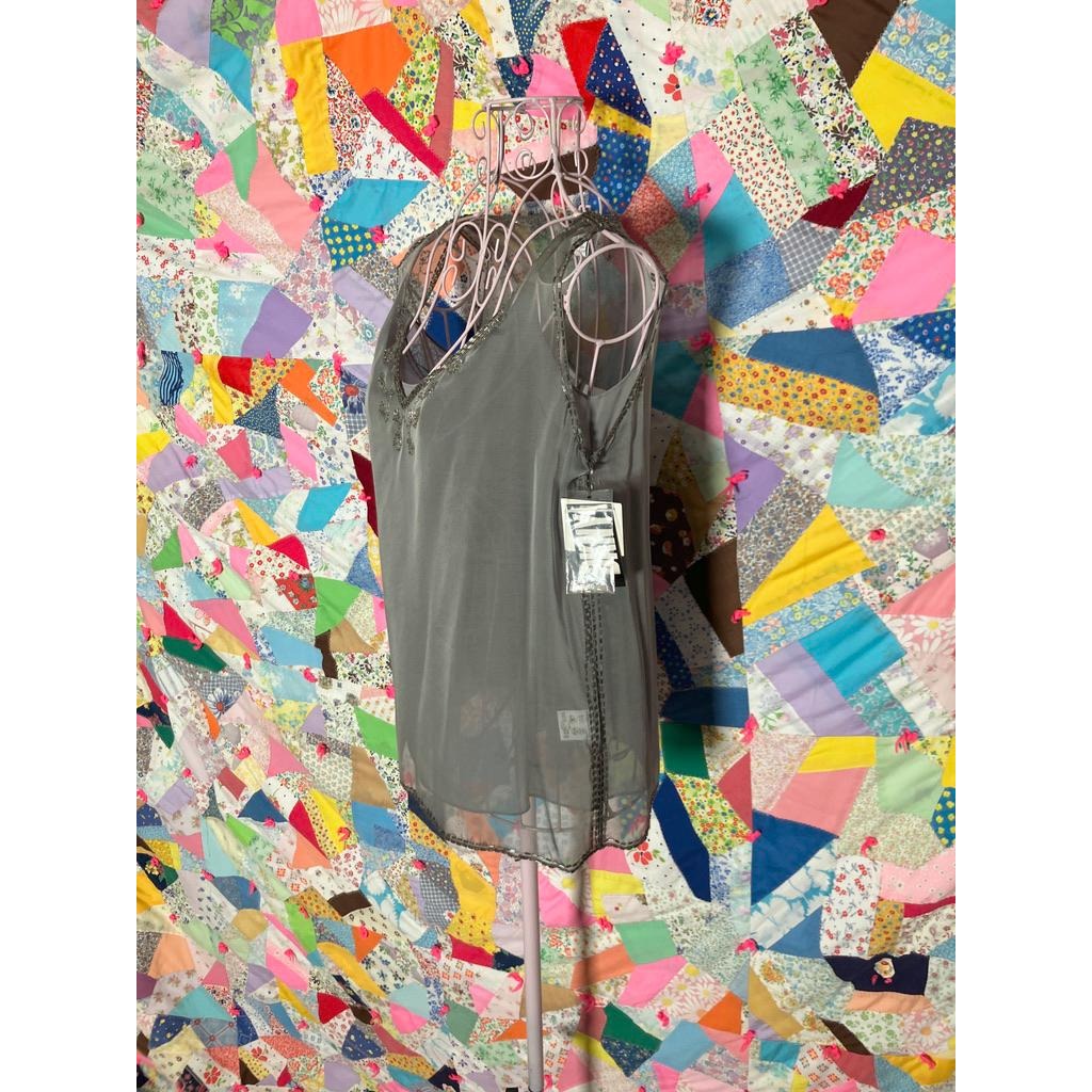 vintage deadstock y2k top silver grey beaded periwinkle sheer cami set DKNY