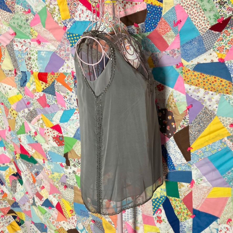 vintage deadstock y2k top silver grey beaded periwinkle sheer cami set DKNY