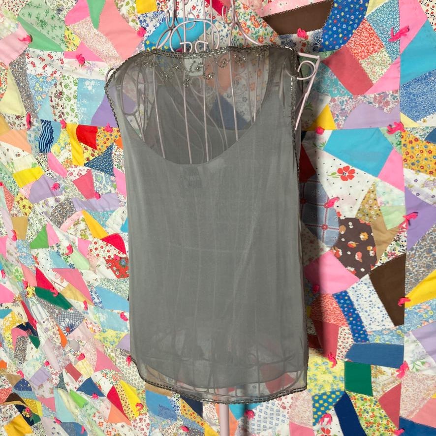 vintage deadstock y2k top silver grey beaded periwinkle sheer cami set DKNY