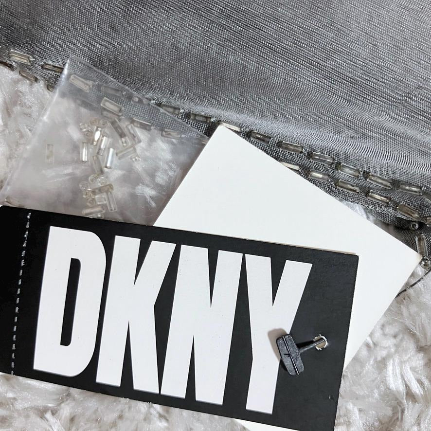 vintage deadstock y2k top silver grey beaded periwinkle sheer cami set DKNY