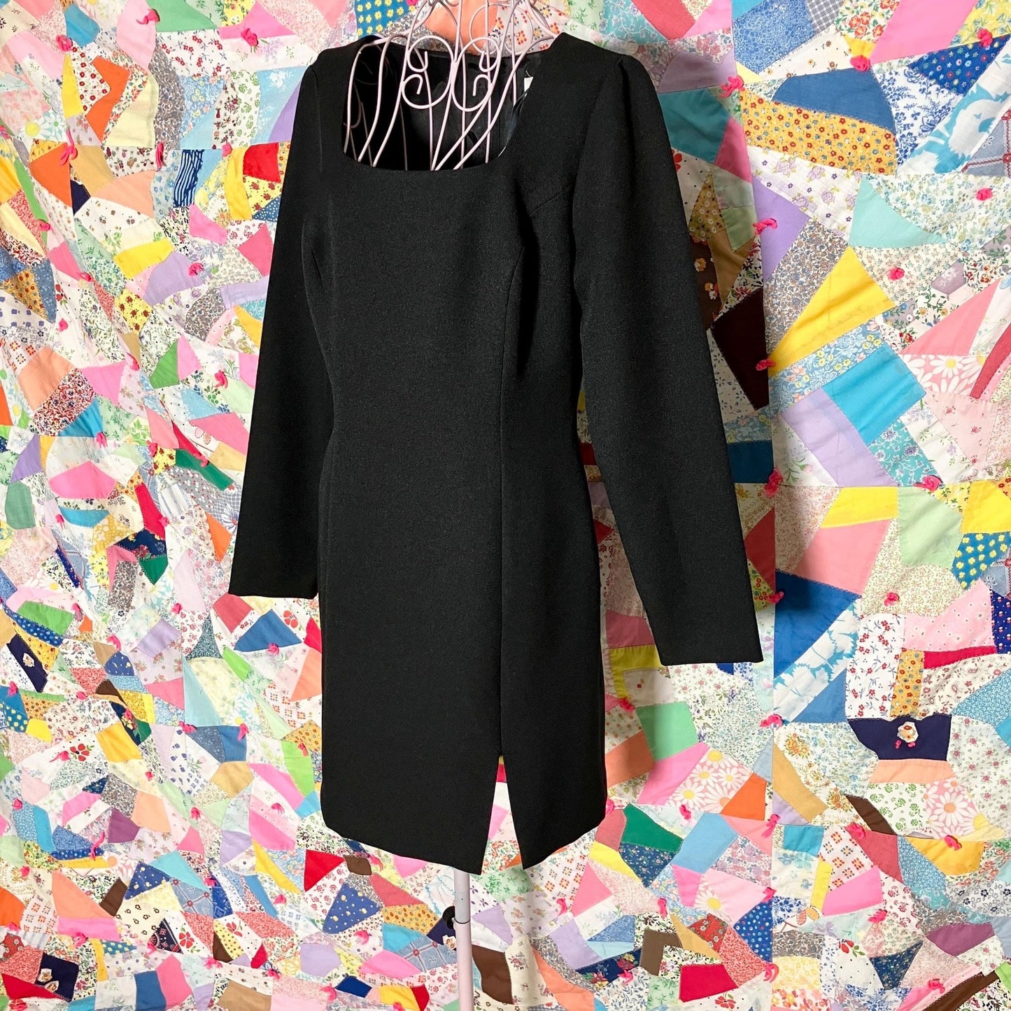 vintage 90s dress  black |S-M| long sleeve minimal black crepe made in USA Moda Intl