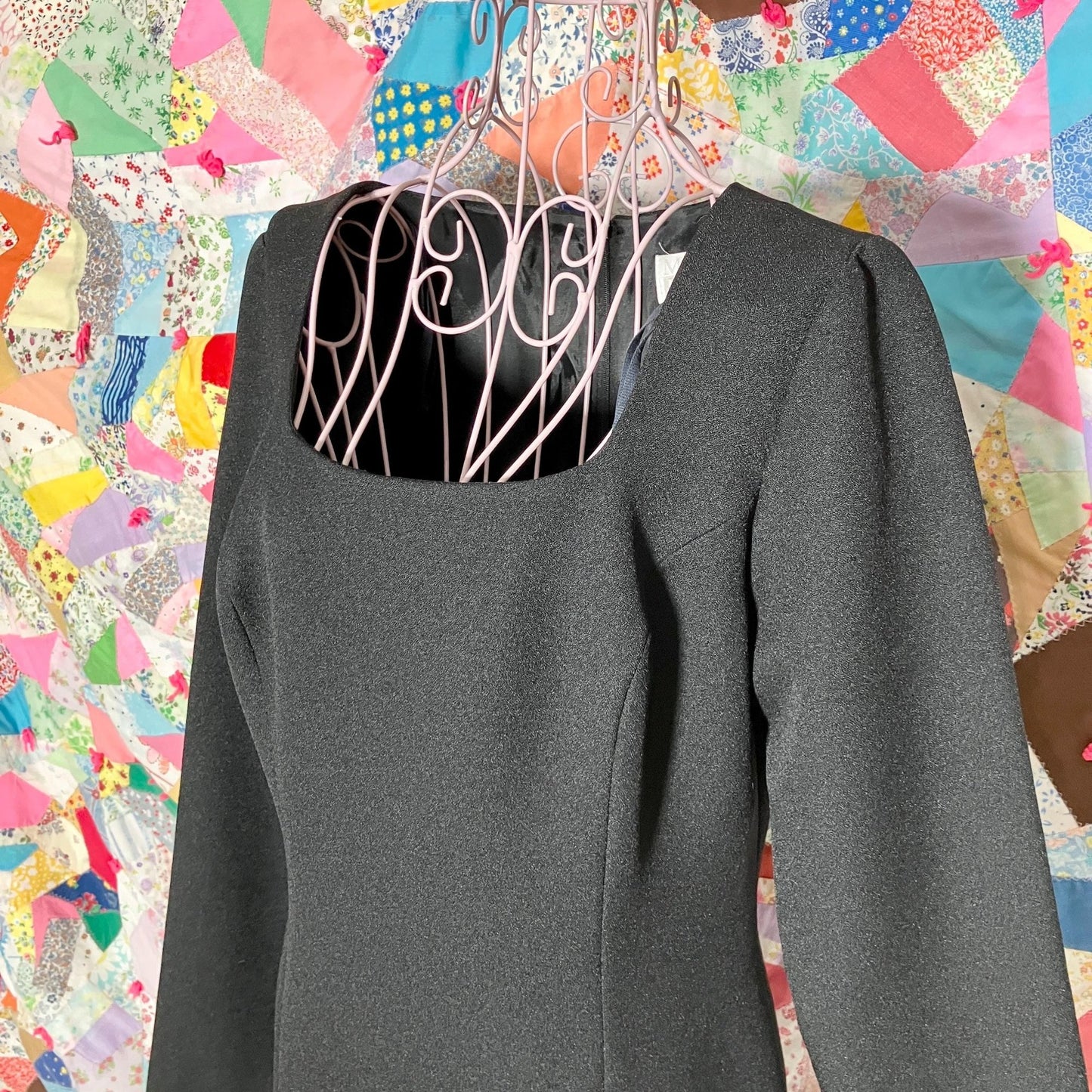 vintage 90s dress  black |S-M| long sleeve minimal black crepe made in USA Moda Intl