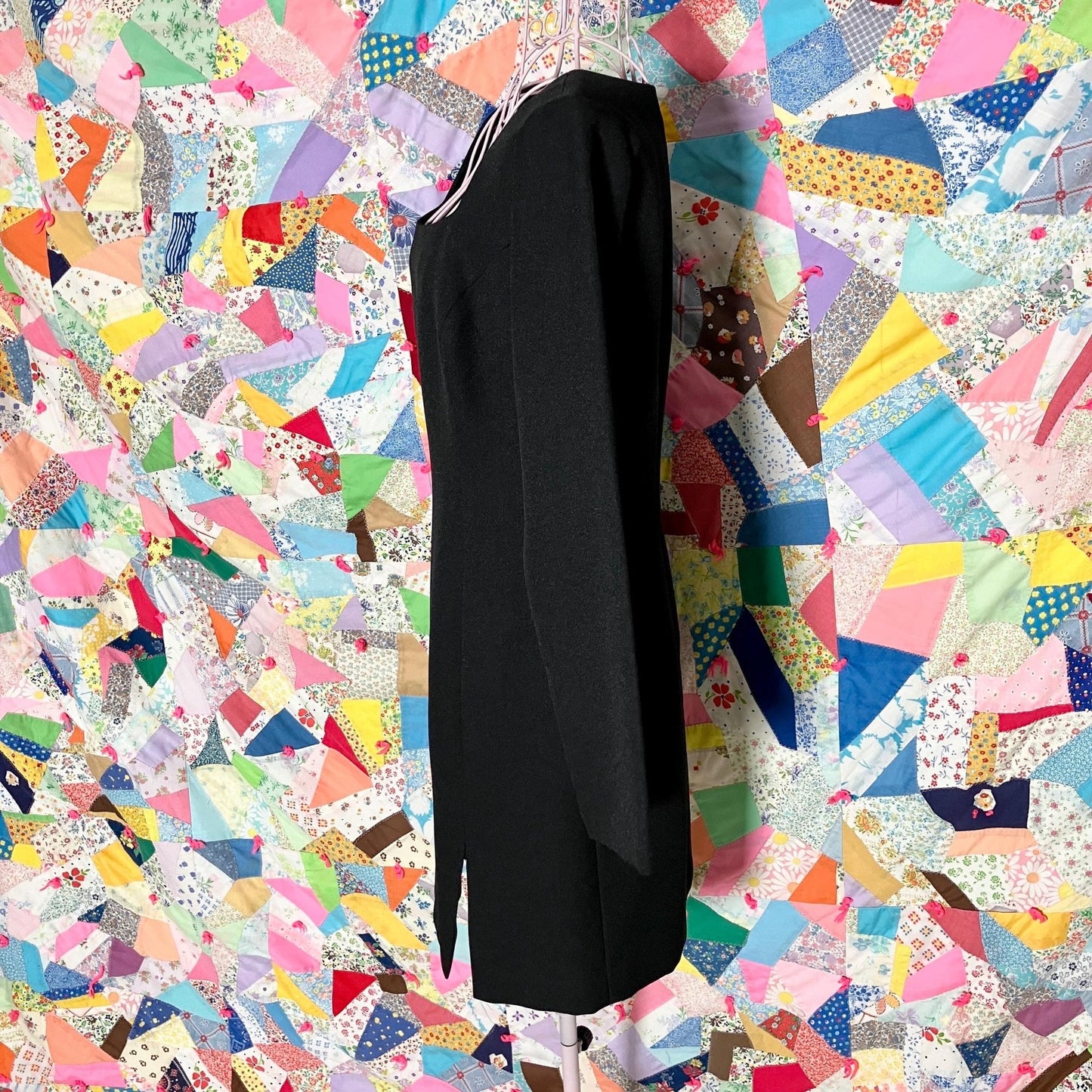 vintage 90s dress  black |S-M| long sleeve minimal black crepe made in USA Moda Intl