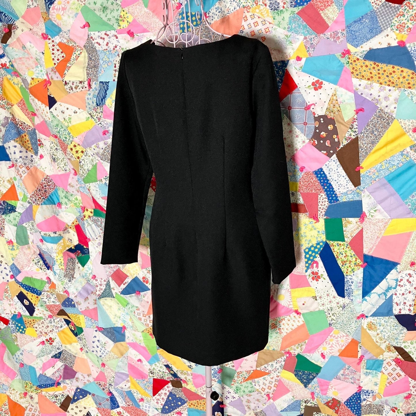 vintage 90s dress  black |S-M| long sleeve minimal black crepe made in USA Moda Intl