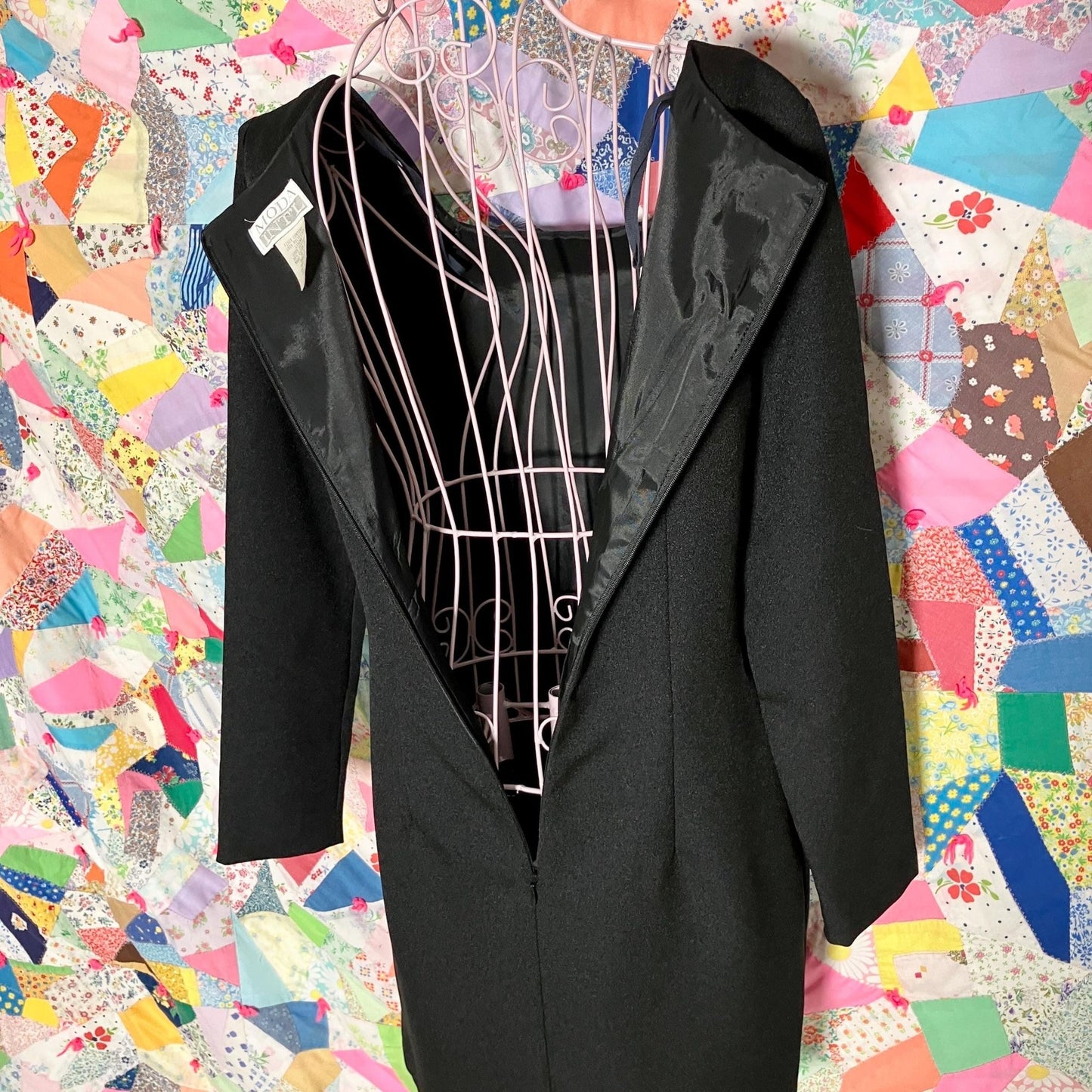 vintage 90s dress  black |S-M| long sleeve minimal black crepe made in USA Moda Intl