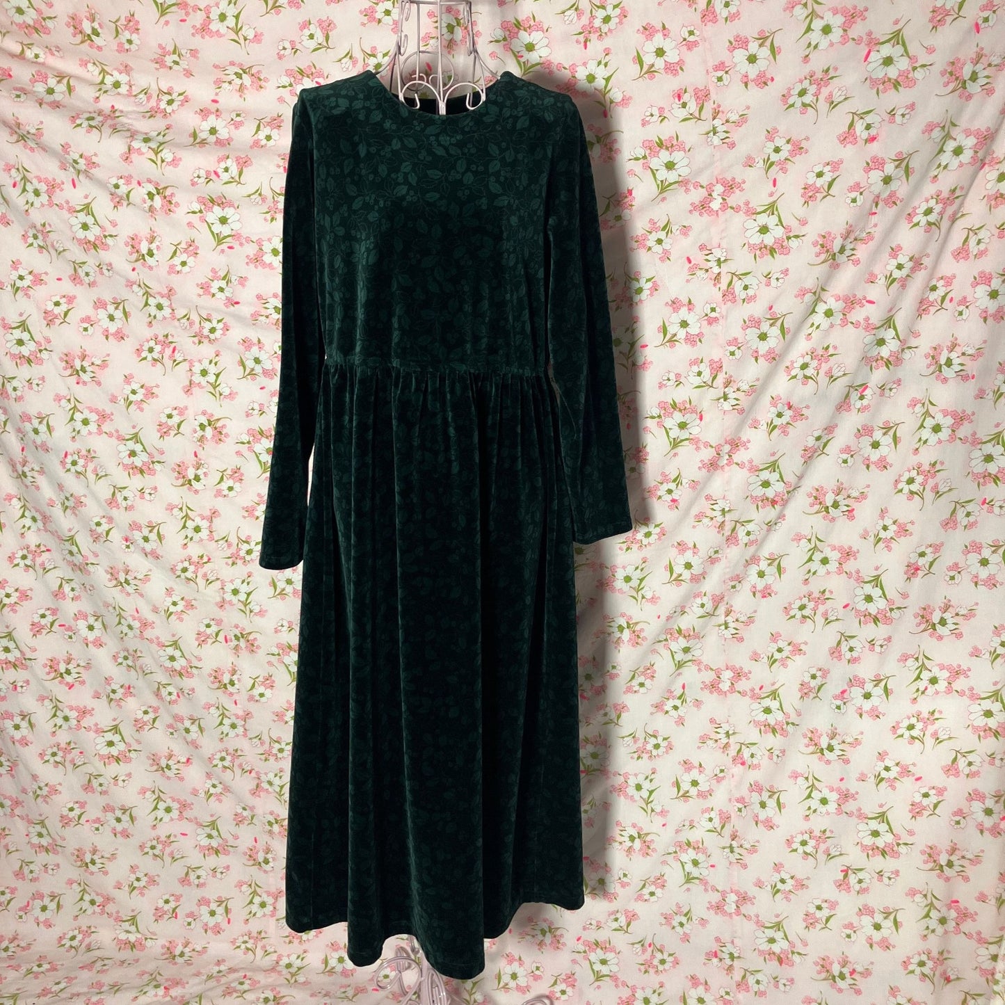 vintage 90s LL Bean dress 1990s dark green holly berries | M-L | long sleeve maxi cottage western farm homestead winter fall leaf botanical