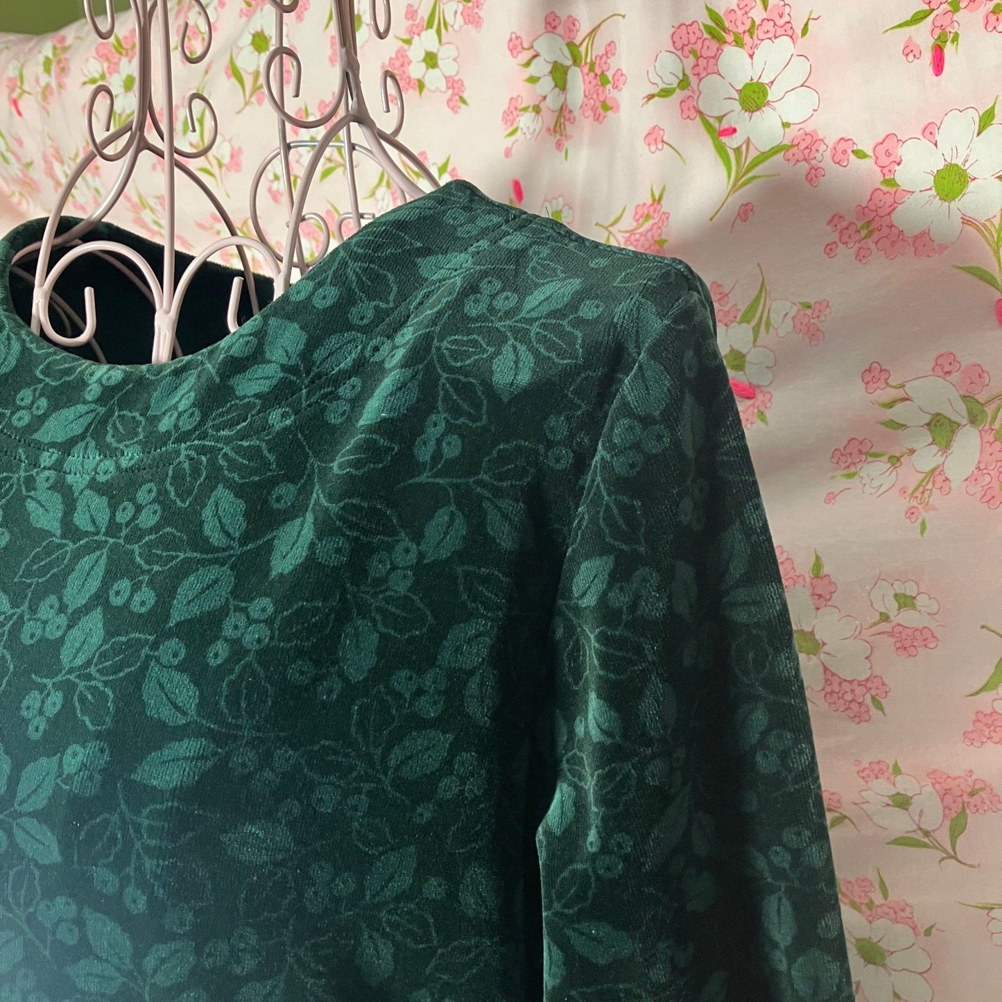 vintage 90s LL Bean dress 1990s dark green holly berries | M-L | long sleeve maxi cottage western farm homestead winter fall leaf botanical