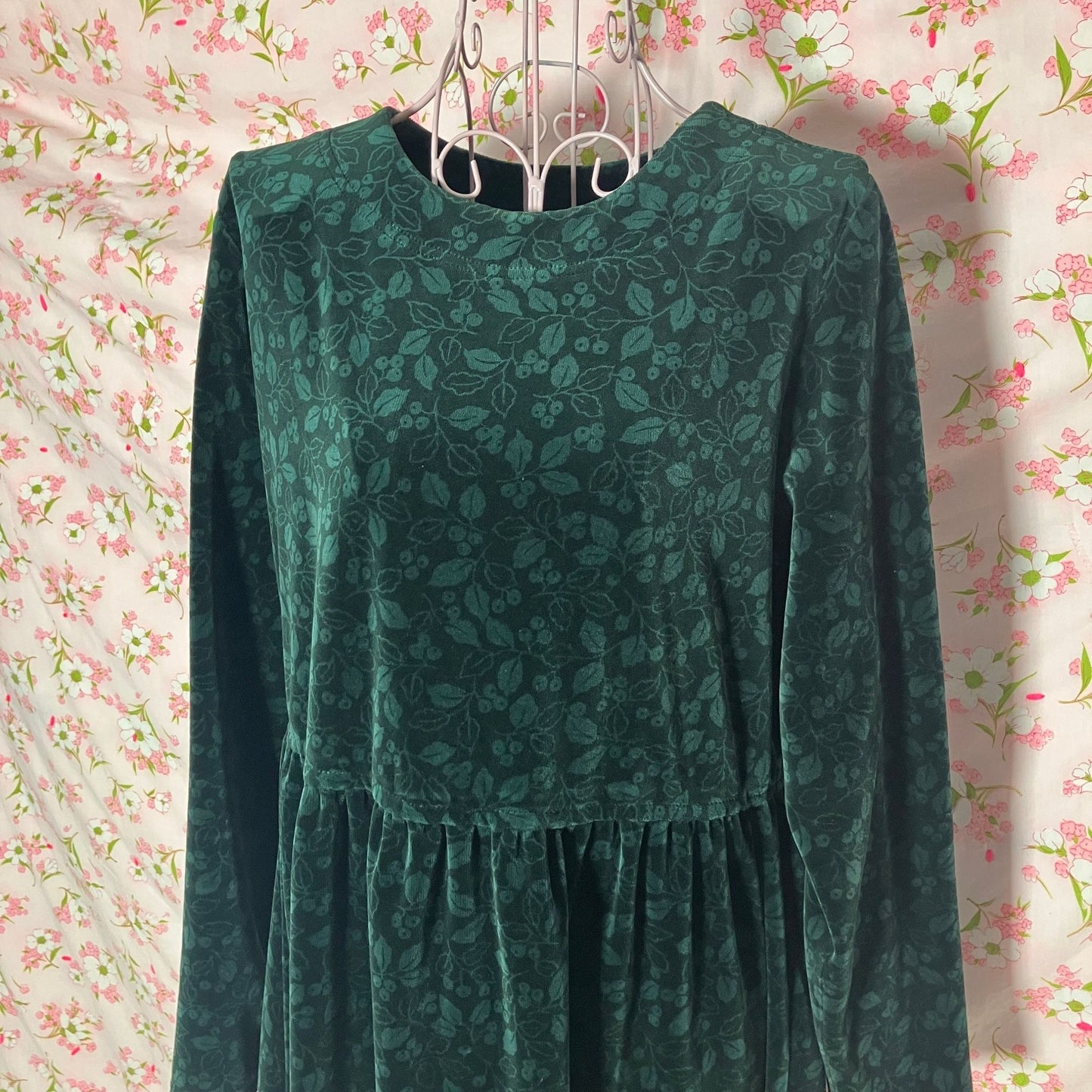 vintage 90s LL Bean dress 1990s dark green holly berries | M-L | long sleeve maxi cottage western farm homestead winter fall leaf botanical