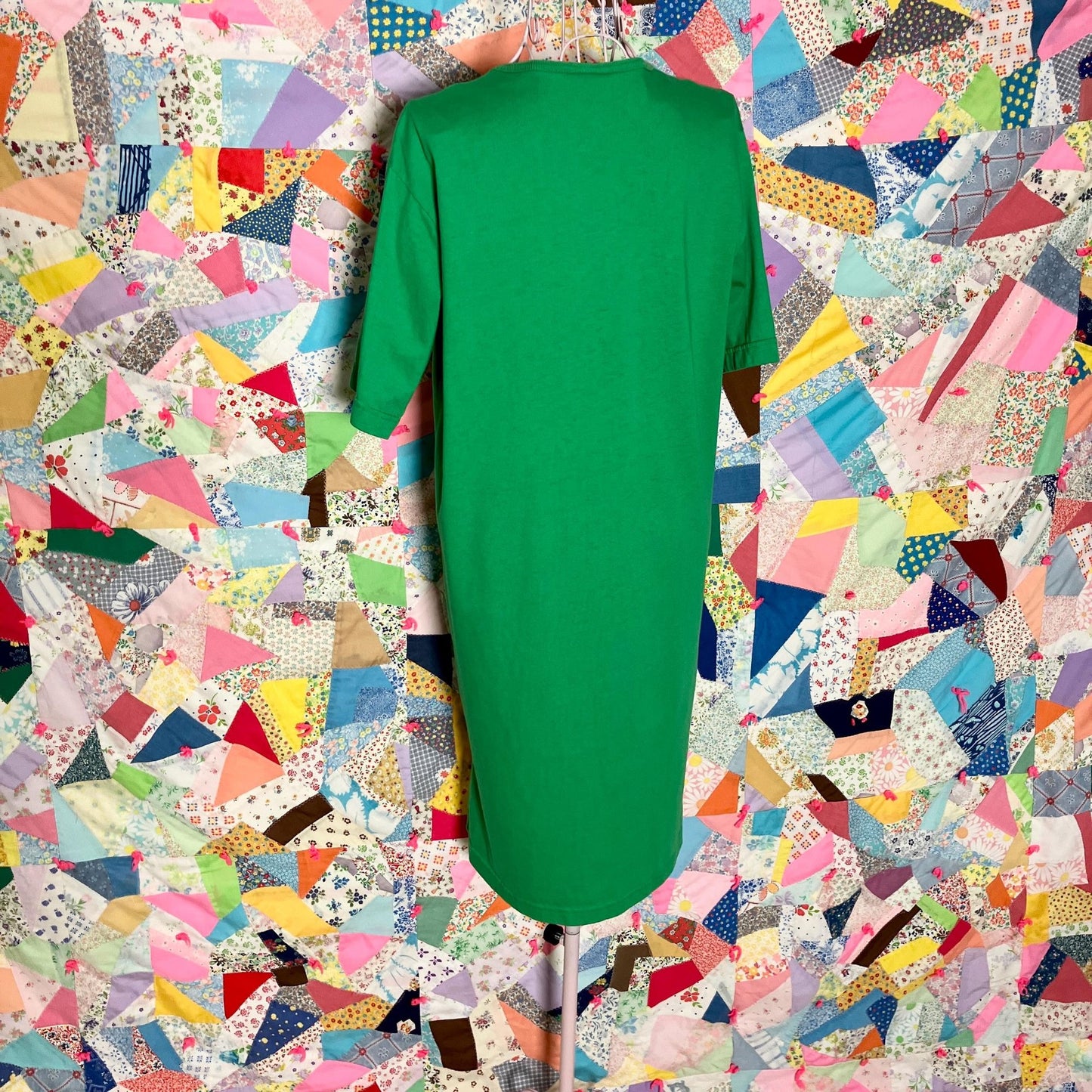 Vintage 80s 90s dress Kelly green t shirt | XS-M | 100% cotton midi short sleeve Lands' End made in USA