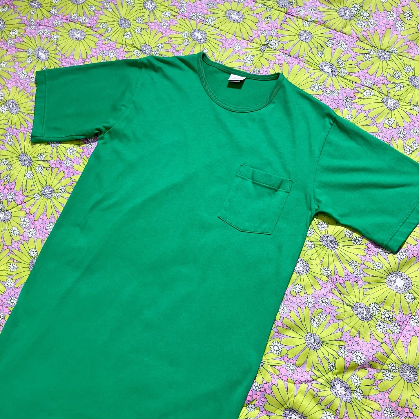 Vintage 80s 90s dress Kelly green t shirt | XS-M | 100% cotton midi short sleeve Lands' End made in USA