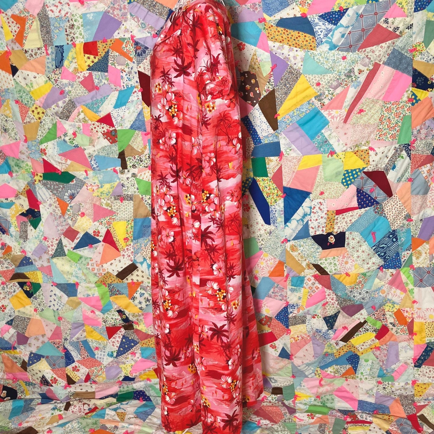 70s vintage dress | S-M | Hawaiian floral red white orange hibiscus plumeria palm made in  Hawaii cotton Pacific Island Creations