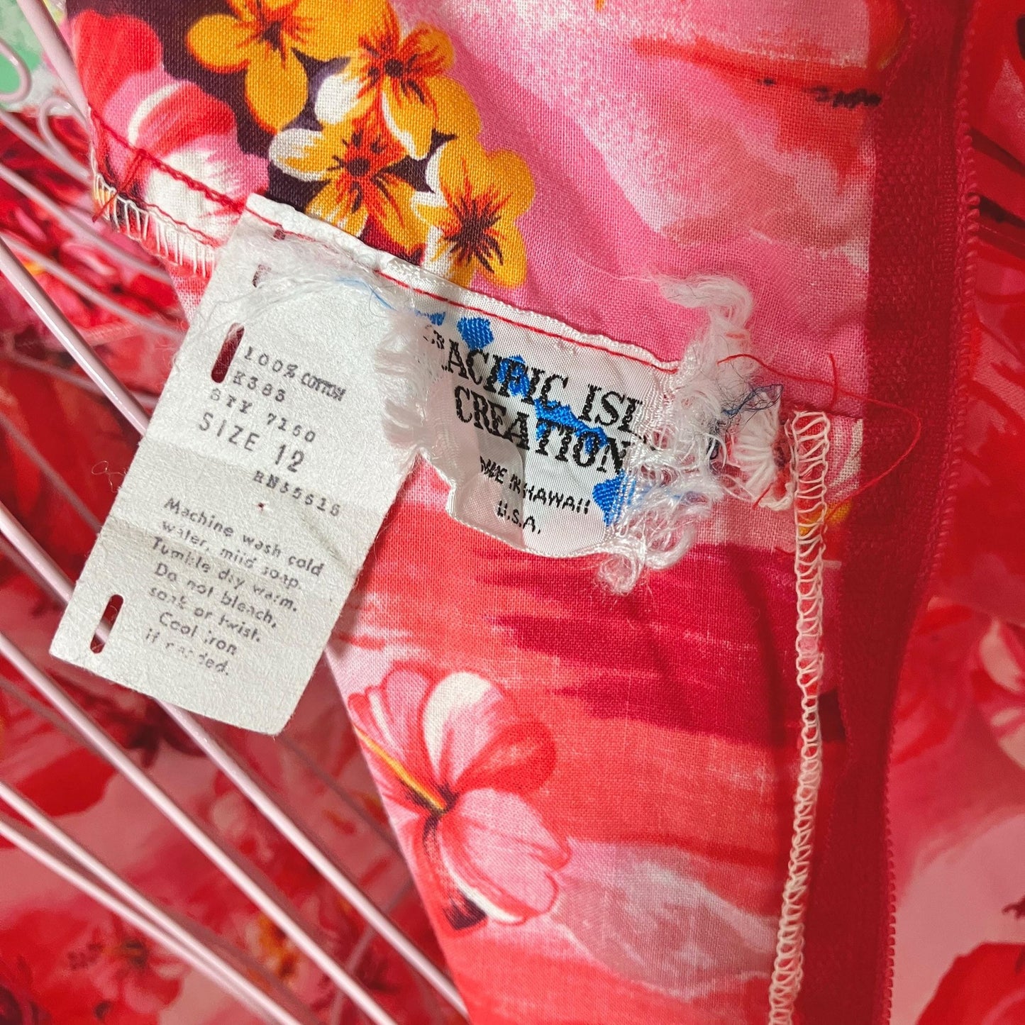 70s vintage dress | S-M | Hawaiian floral red white orange hibiscus plumeria palm made in  Hawaii cotton Pacific Island Creations