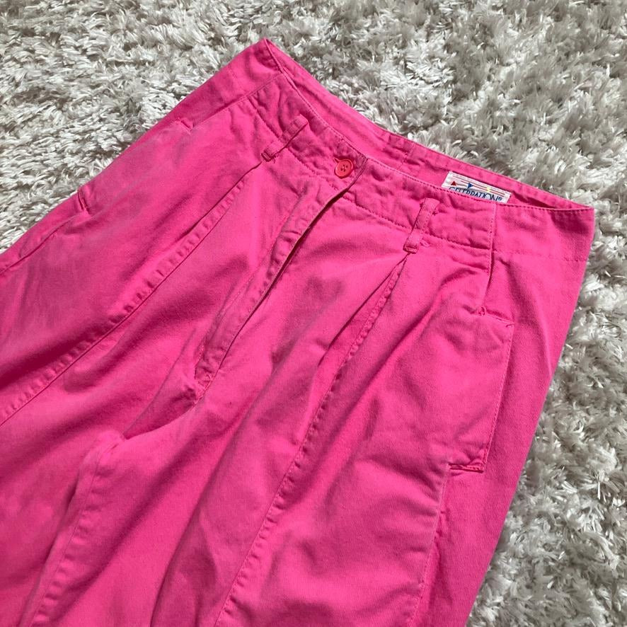 Vintage 90s capri pants pink pleated trouser cropped | XS | Celebration
