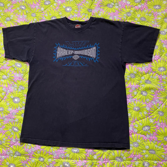 Vintage y2k t shirt harley davidson L-XL black logo graphic H-D Holoubeck Meredith NH 00s