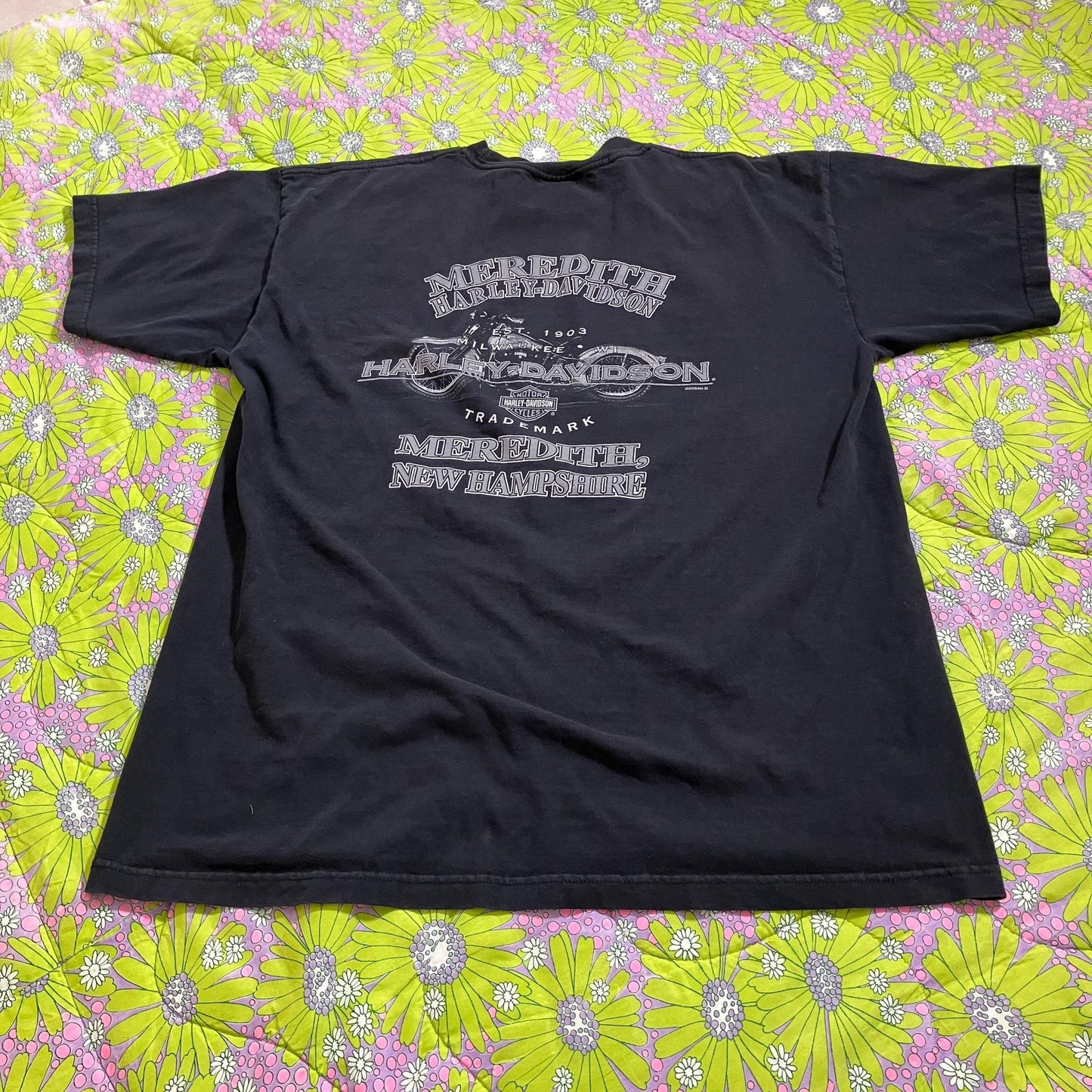 Vintage y2k t shirt harley davidson L-XL black logo graphic H-D Holoubeck Meredith NH 00s