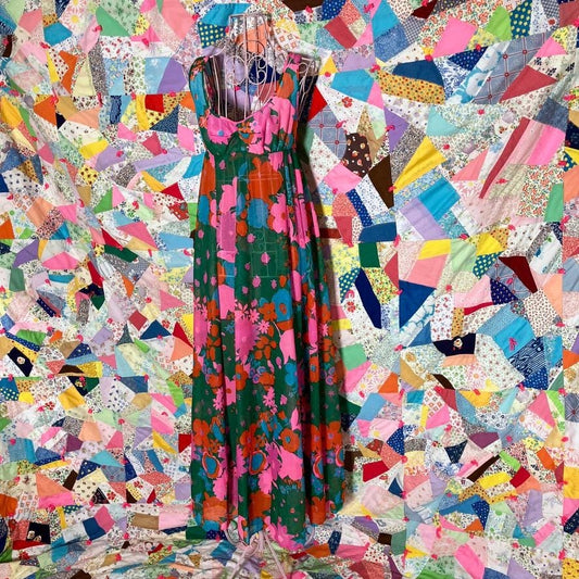Vintage maxi nightgown  60s 70s | XXS-XS |  chiffon sheer flower power Olga Sleeping Pretty colorful pink purple blue floral empire waist