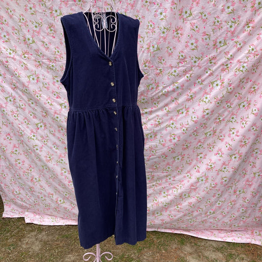 vintage dress  corduroy jumper  90s |M-L|cottage core navy blue western 1990s Cabin Creek
