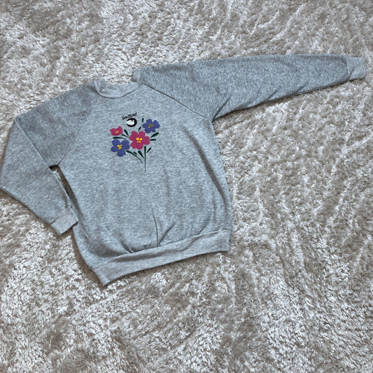 Vintage 80s sweatshirt heather grey Teleflora promotional  | M | purple pink flowers raglan