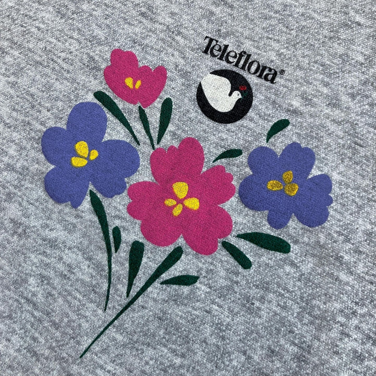 Vintage 80s sweatshirt heather grey Teleflora promotional  | M | purple pink flowers raglan